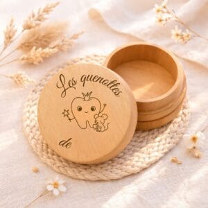 Boîte à dents de lait personnalisée en bois avec dent princesse et petite souris gravées, cadeau de naissance et souvenir bébé.
