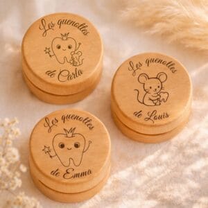 Modèles de boîtes à dents de lait personnalisées en bois gravé pour enfant, souvenirs des premières dents garçon et fille.