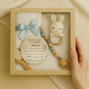 photo du coffret présenté dans sa boîte avec la fenêtre transparente