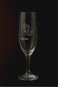 Flûte à champagne baptême modèle Prière — version vierge pour personnalisation en direct.