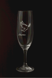 Modèle vierge de flûte à champagne baptême Colombe pour personnalisation en direct.