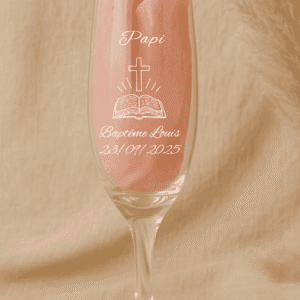Flûte à champagne personnalisée modèle Bible avec prénom et date de baptême