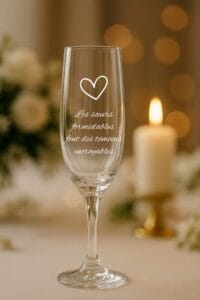 Flûte à champagne personnalisée pour sœur témoin avec citation mariage gravée et cœur