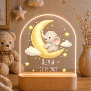Veilleuse LED éléphant personnalisée prénom, cadeau naissance bois