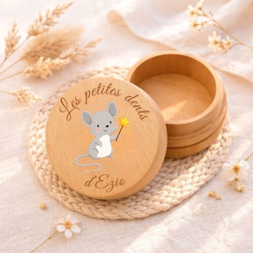 boîte à dents de lait personnalisée souris en bois avec prénom