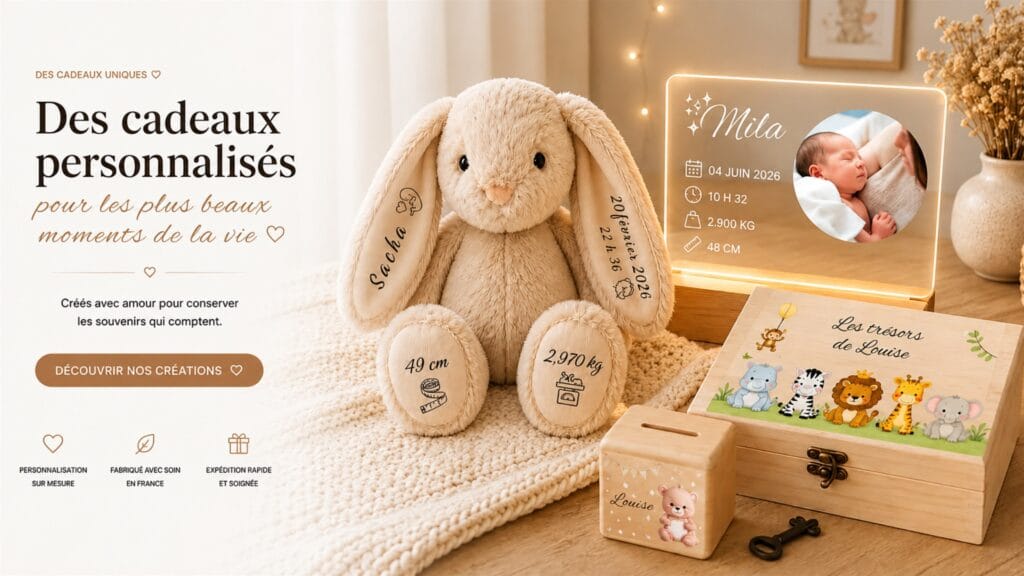 Un Cadeau Personnalisé, cadeaux personnalisés pour naissance, baptême et mariage, découvrir nos créations