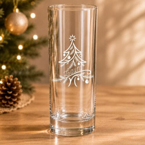 Grand verre de Noël gravé sapin élégant avec prénom personnalisé