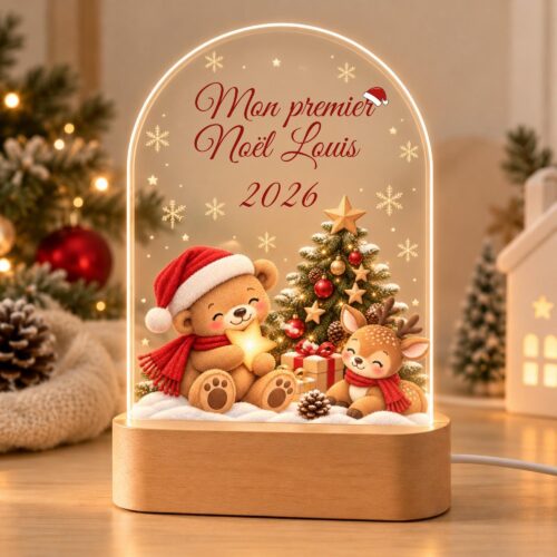 Veilleuse Mon premier Noël ourson personnalisée au prénom et à l’année