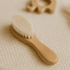 Brosse bébé en bois naturel avec poils doux – accessoire de soin naissance